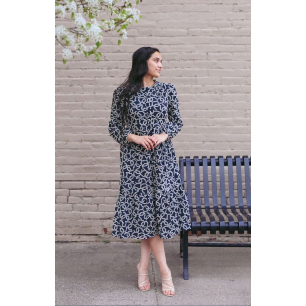 DAINTY JEWELLS Navy Blue Eyelet STROLLING THROUGH SAVANNAH Sz Large Lined Dress